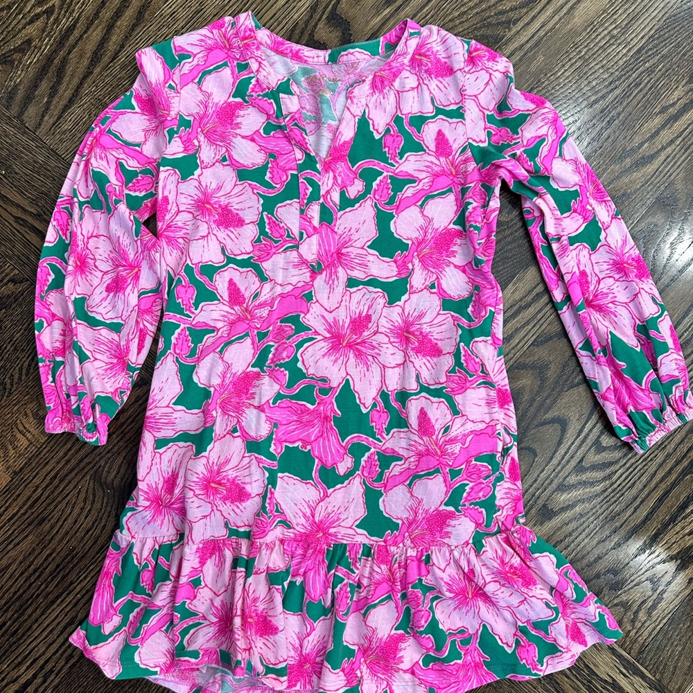 Lilly Pulitzer Pink Floral Dress with Ruffled Hem
